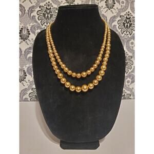 Pearl Necklace Faux Golden Tan 21" Double strand Necklace  3.2oz